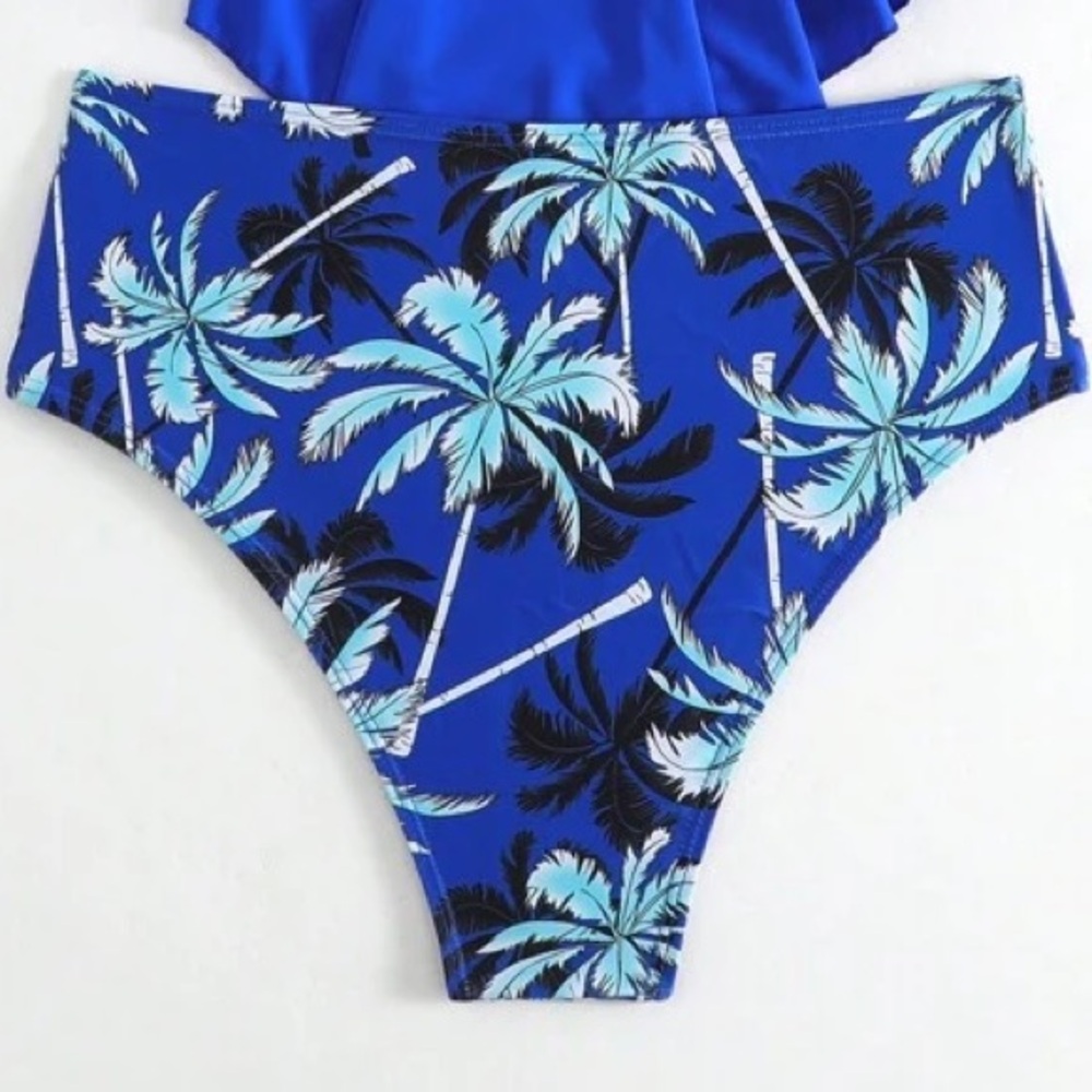 Blue Beach Tropical Print Bikini Bottom